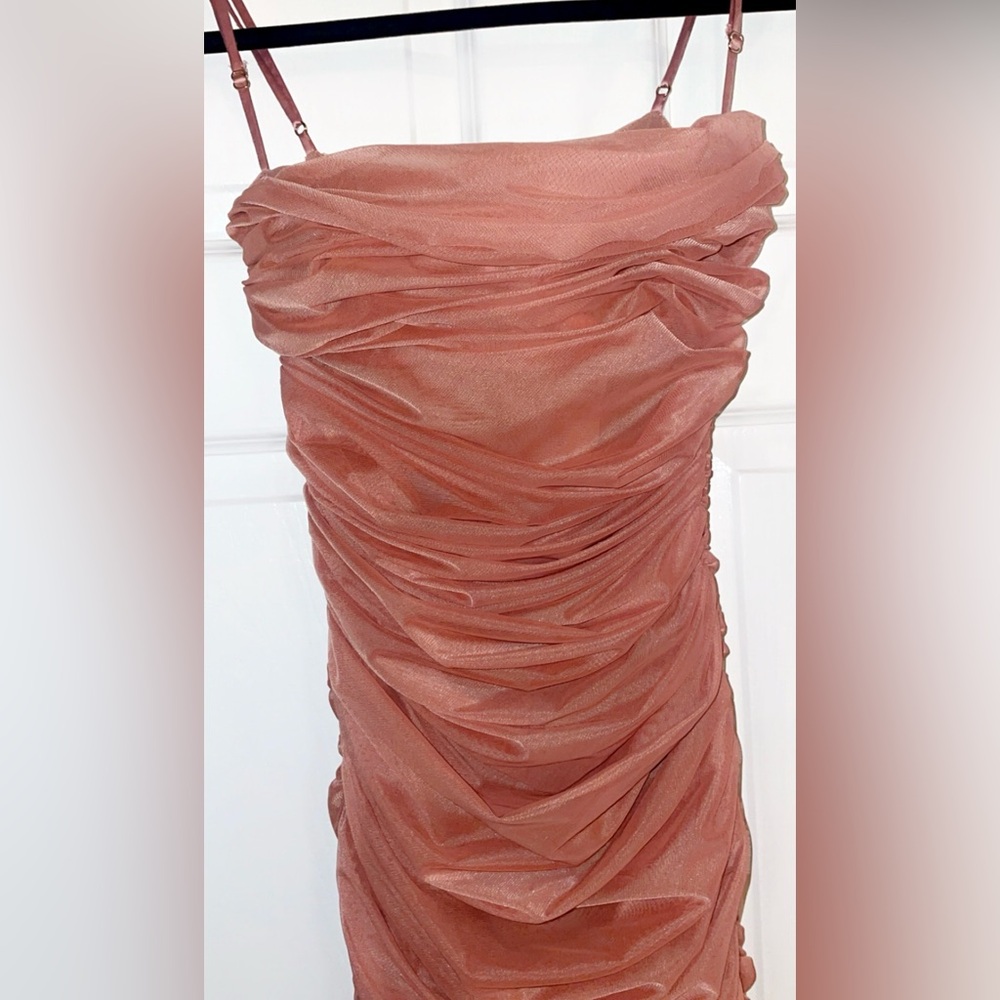 House Of CB Sirene Gathered Organza Mesh Antique Rose Dress S - Picture 5 of 9